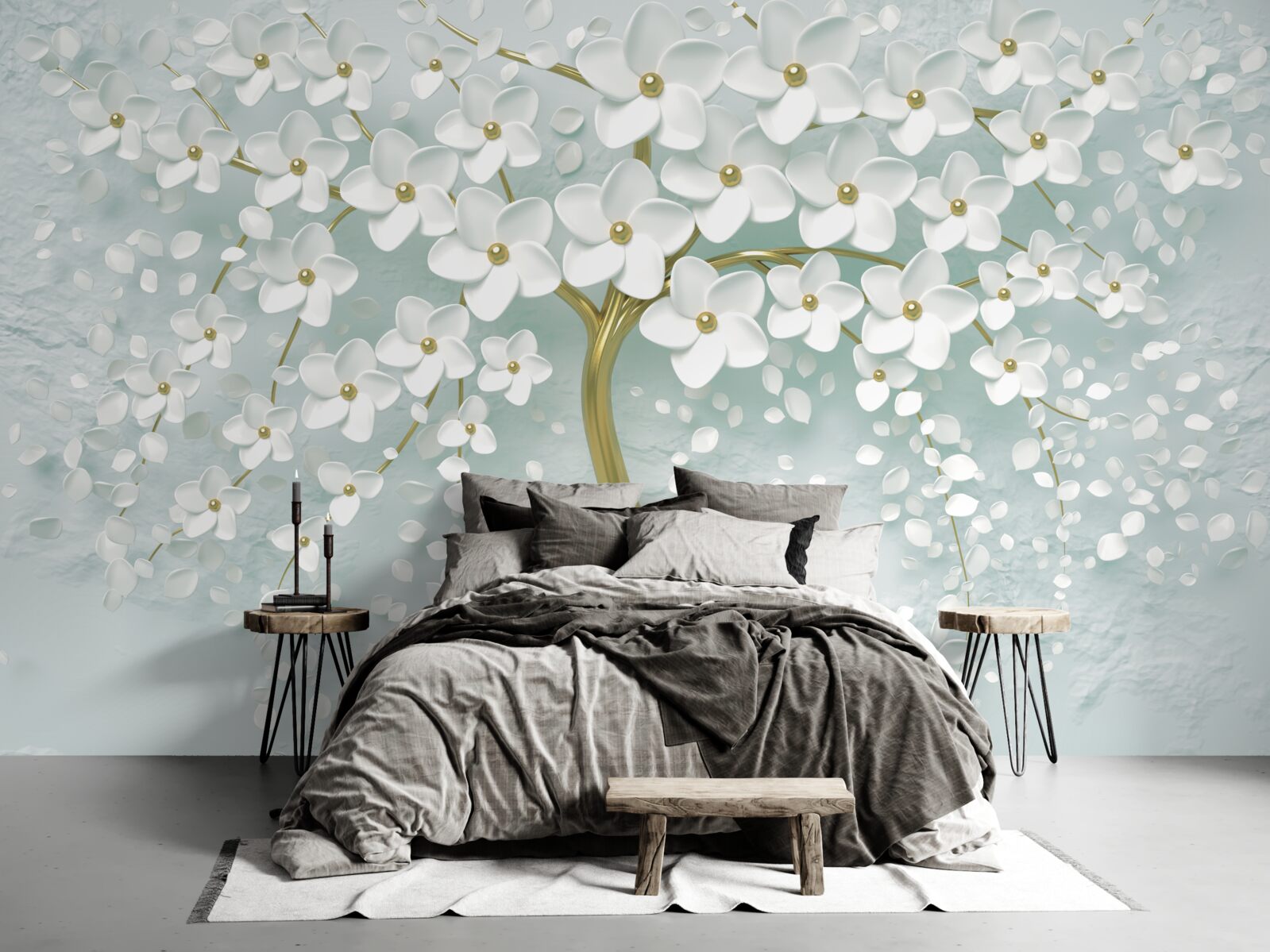 Fototapeta kwiat z białymi strojami na gałęzi drzewa