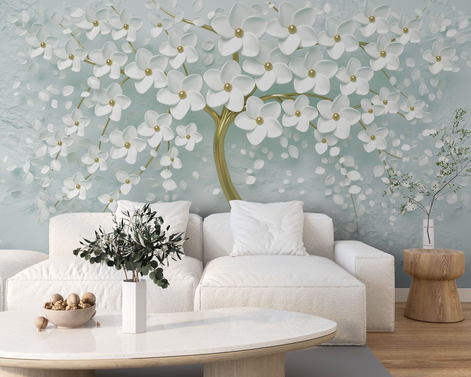 Fototapeta kwiat z białymi strojami na gałęzi drzewa