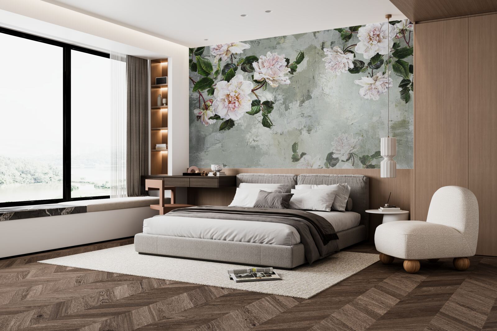 Fototapeta kwiat w pobliżu ściany