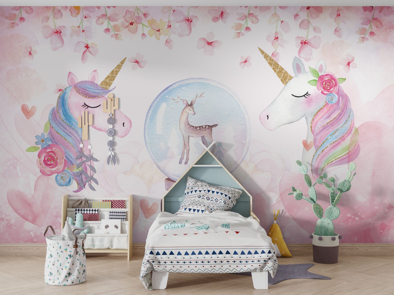 Fototapeta w pokoju dziecięcym znajdują się jednorożce