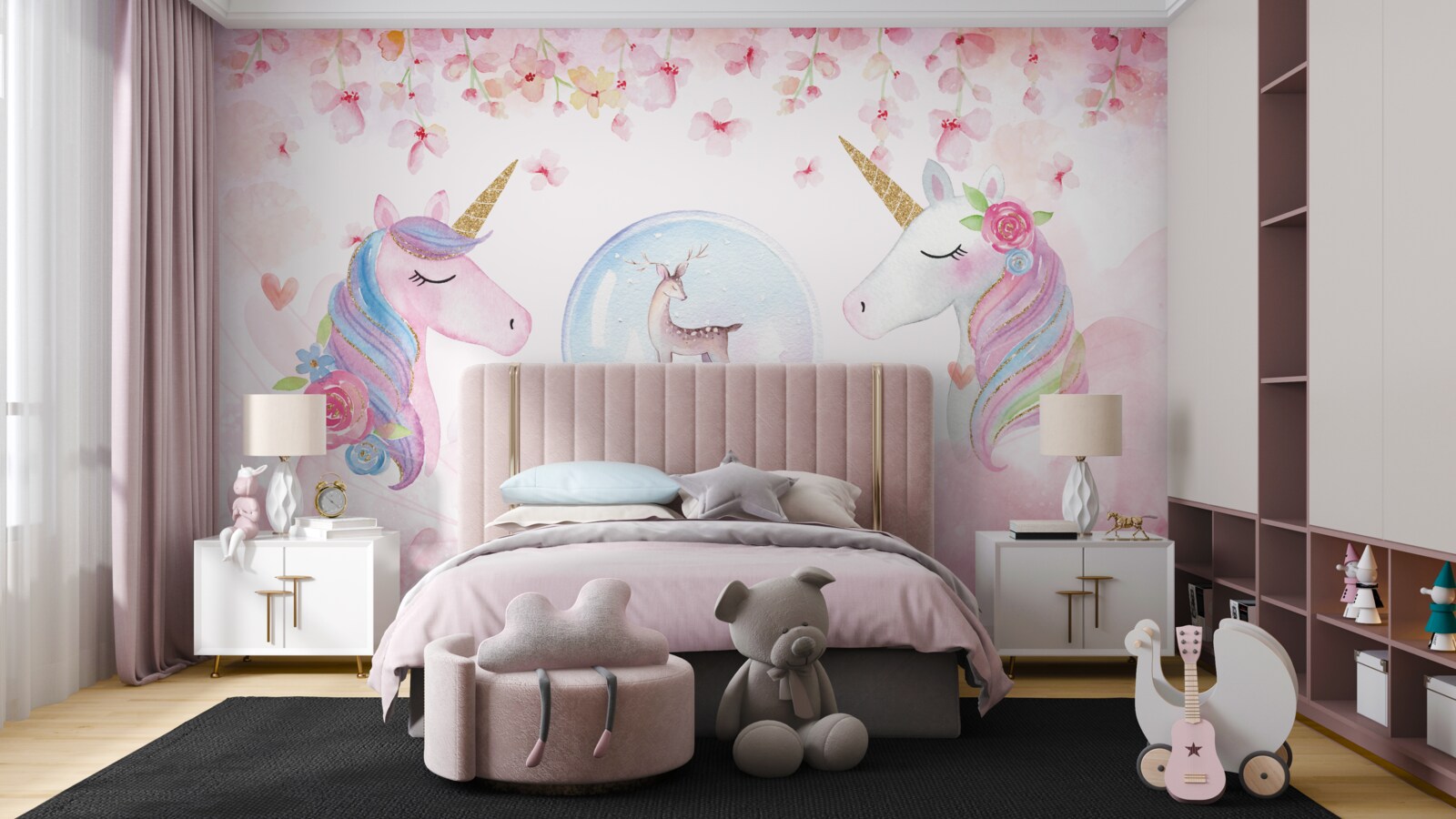 Fototapeta w pokoju dziecięcym znajdują się jednorożce