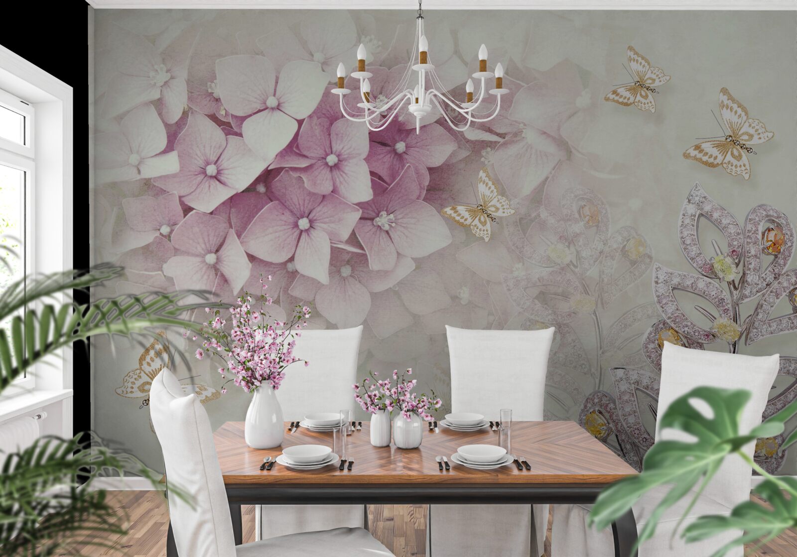 Fototapeta motyle i pąki róż