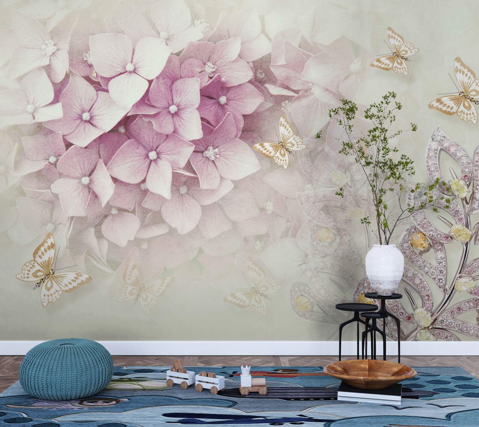 Fototapeta motyle i pąki róż