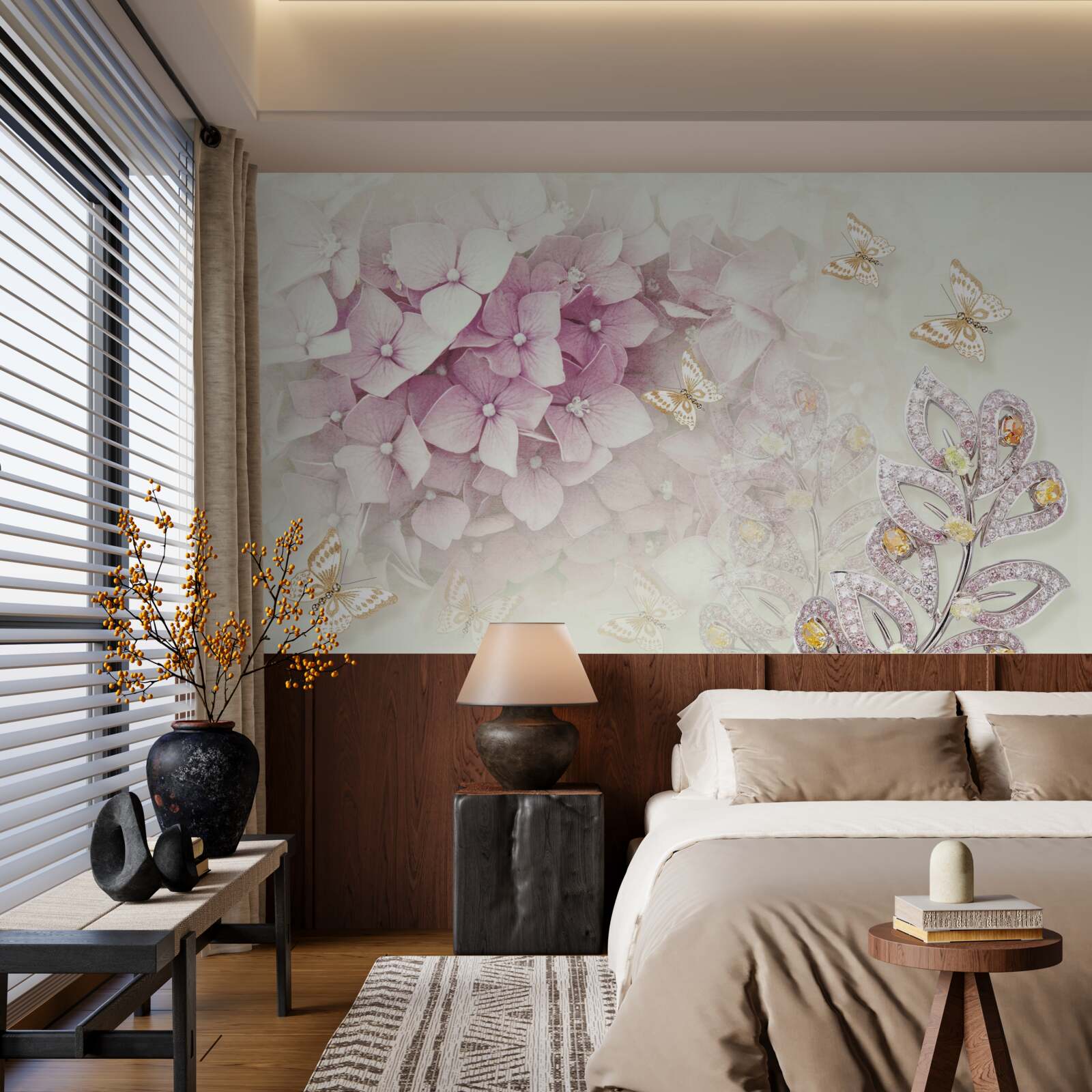 Fototapeta motyle i pąki róż