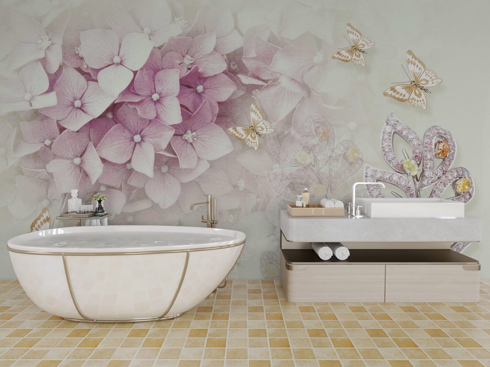 Fototapeta motyle i pąki róż