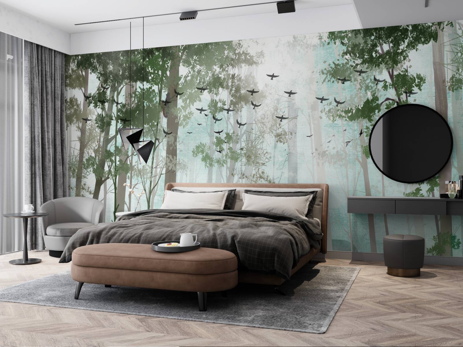 Fototapeta w lesie żyją ptaki i jelenie