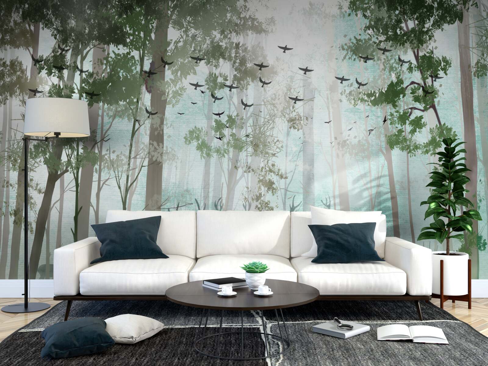 Fototapeta w lesie żyją ptaki i jelenie