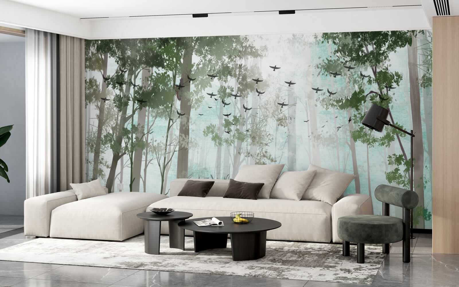 Fototapeta w lesie żyją ptaki i jelenie