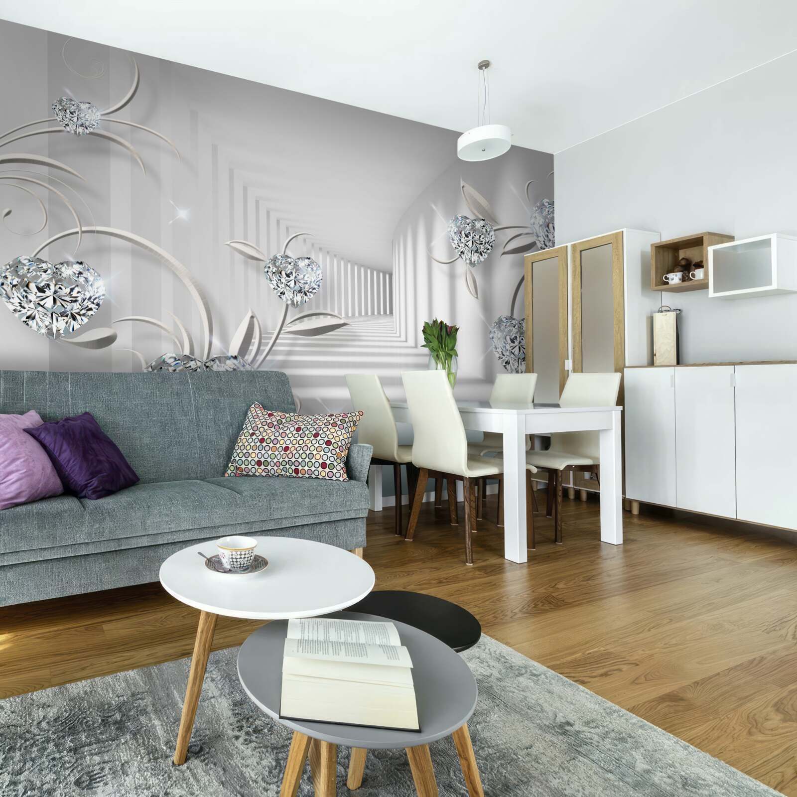 Fototapeta pokój w odcieniach bieli z diamentami