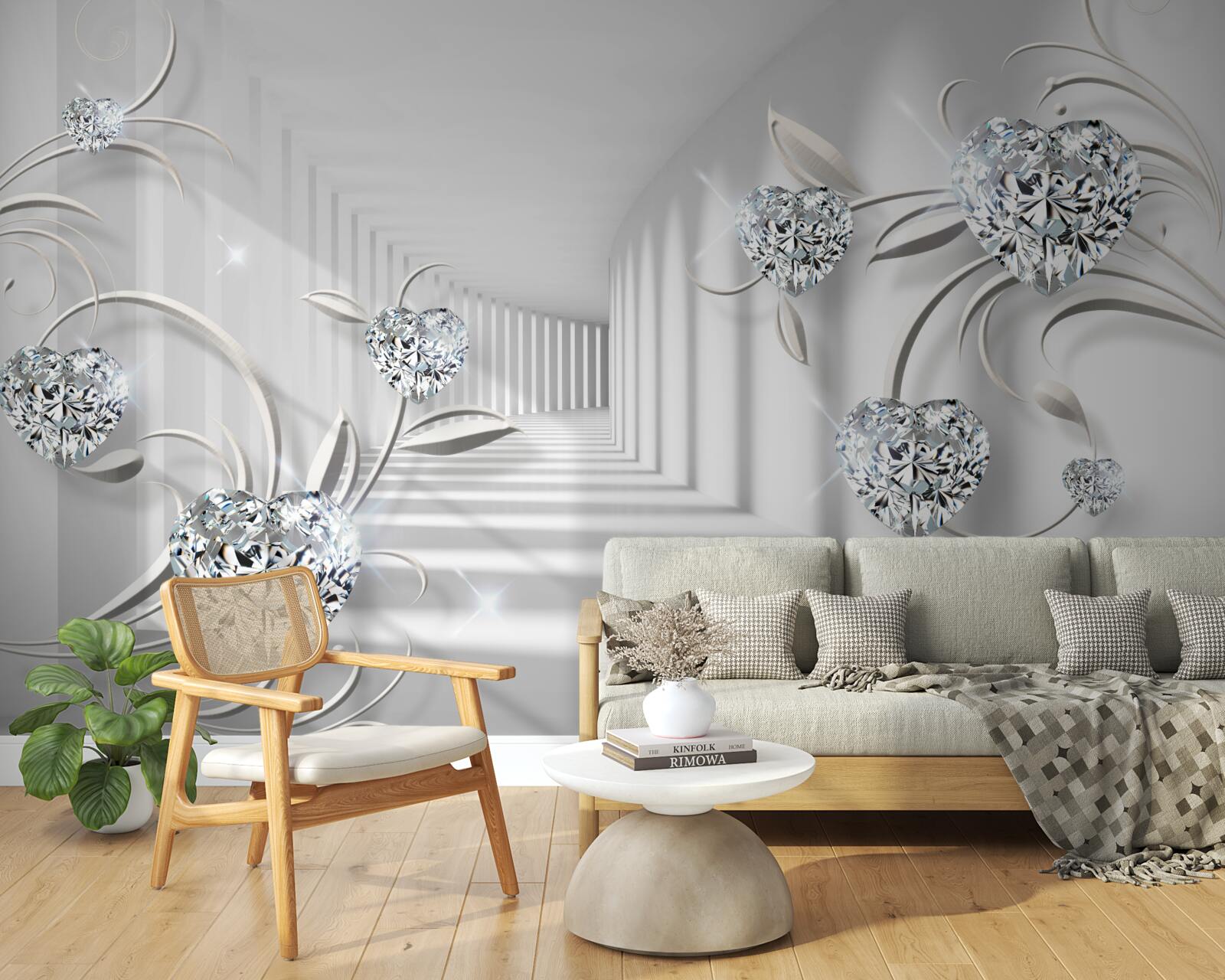 Fototapeta pokój w odcieniach bieli z diamentami