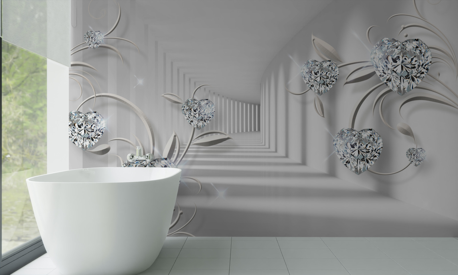 Fototapeta pokój w odcieniach bieli z diamentami