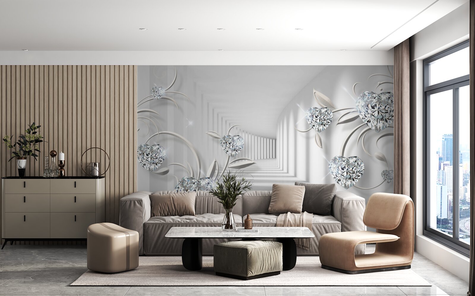 Fototapeta pokój w odcieniach bieli z diamentami