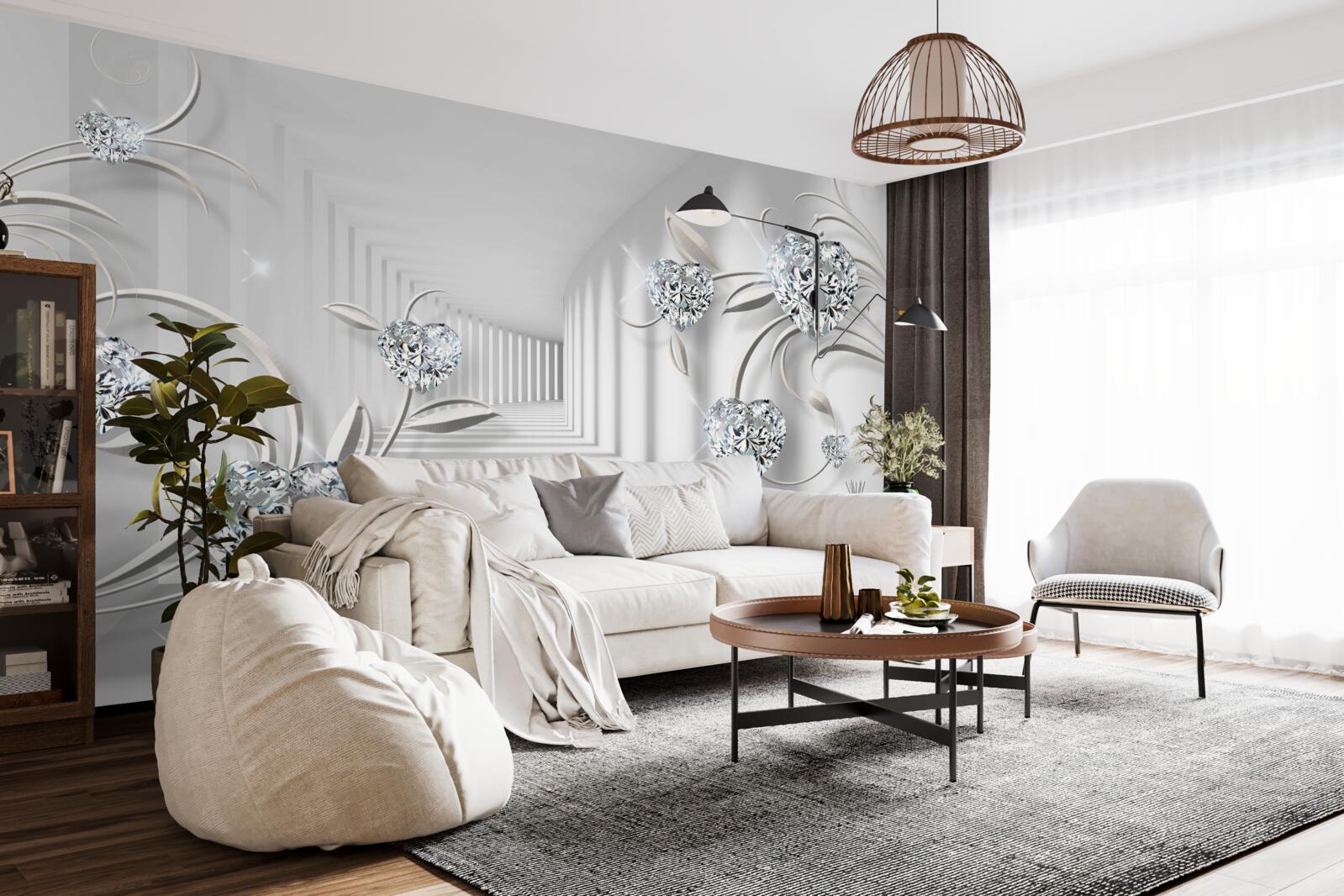 Fototapeta pokój w odcieniach bieli z diamentami