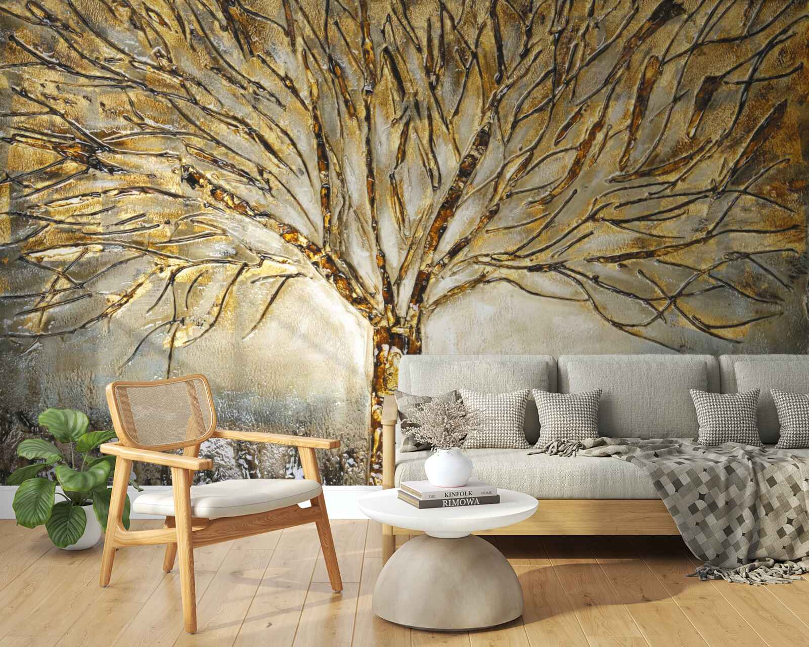 Fototapeta drzewo wykonane ze złotego metalu