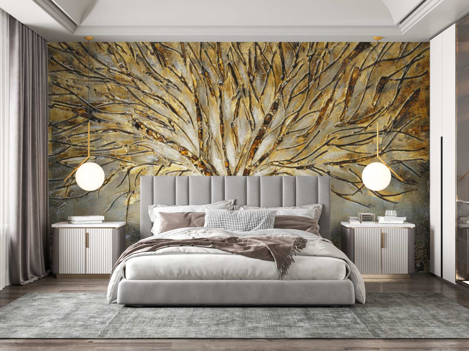 Fototapeta drzewo wykonane ze złotego metalu