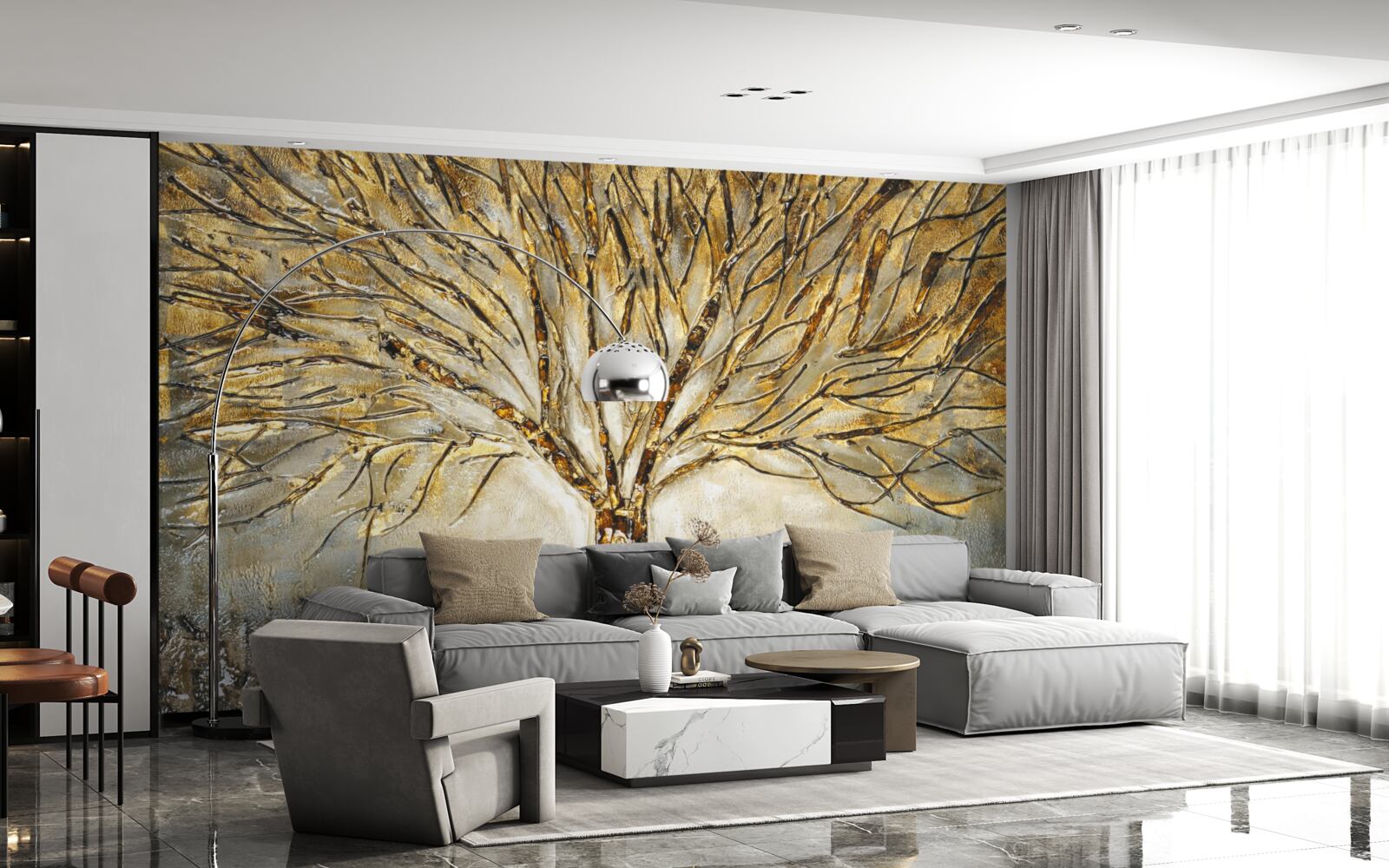 Fototapeta drzewo wykonane ze złotego metalu