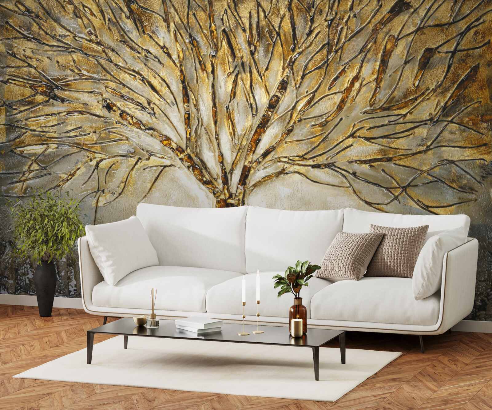 Fototapeta drzewo wykonane ze złotego metalu