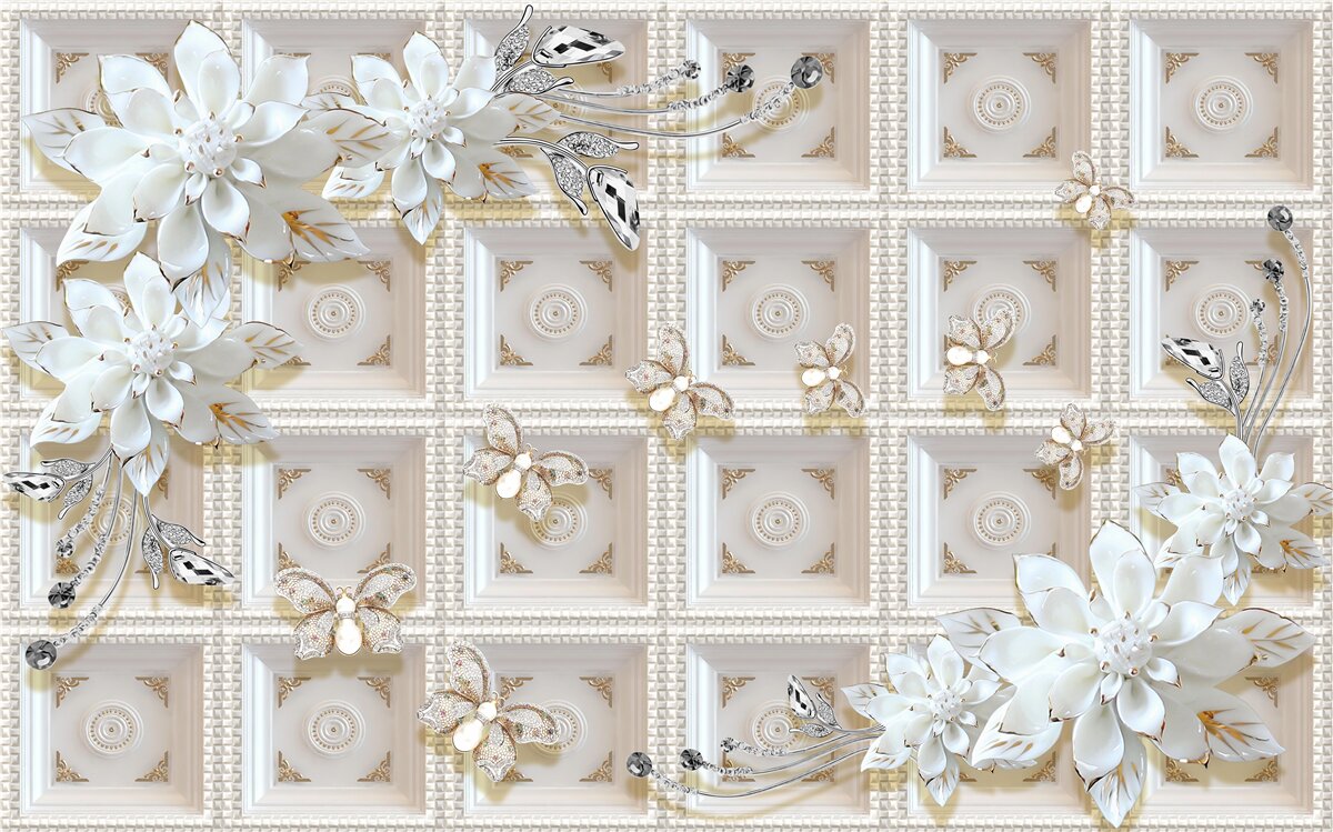 Fototapeta białe kwiaty na fototapecie na ścianę