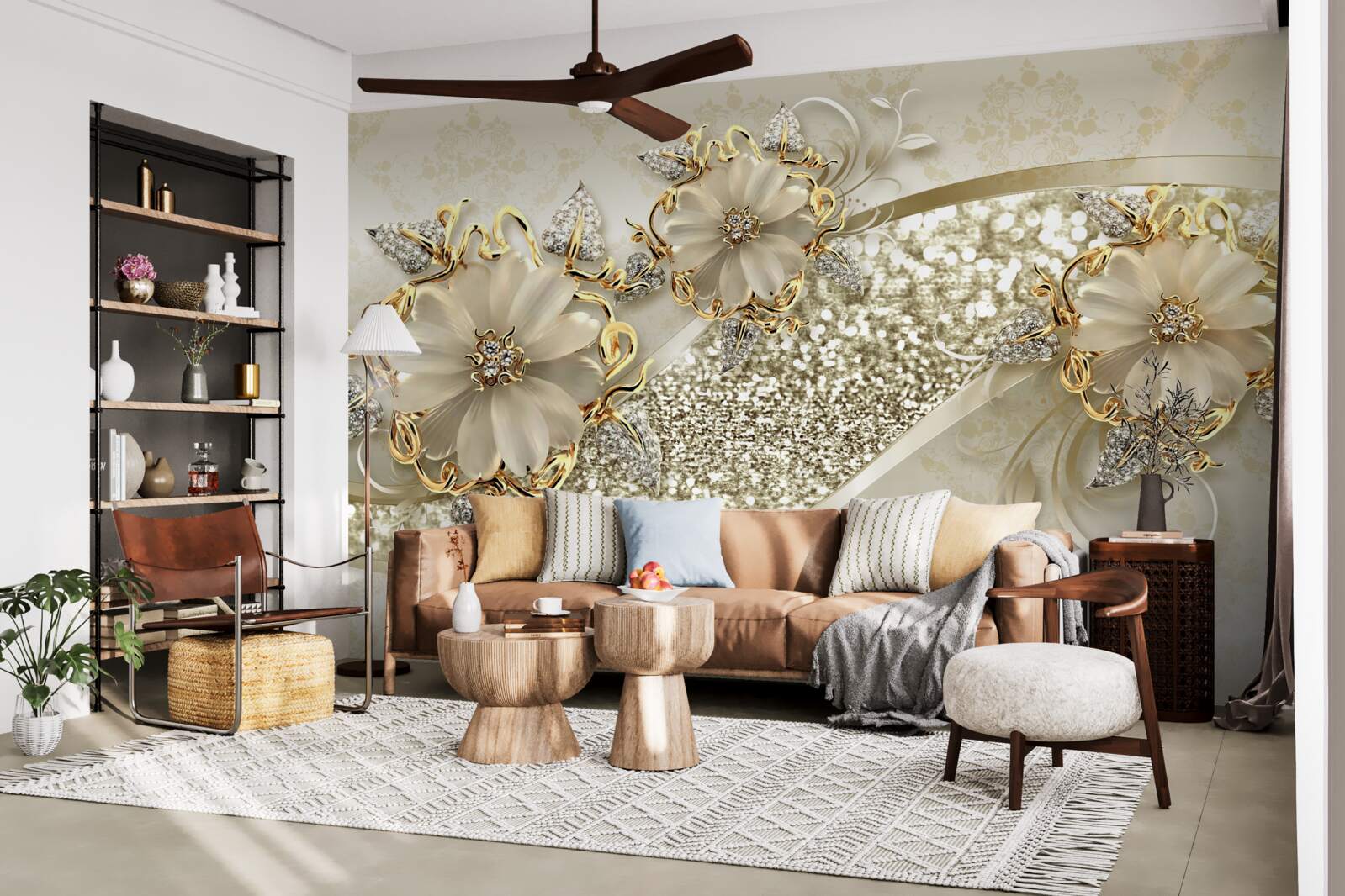 Fototapeta bukiety na złotej ścianie