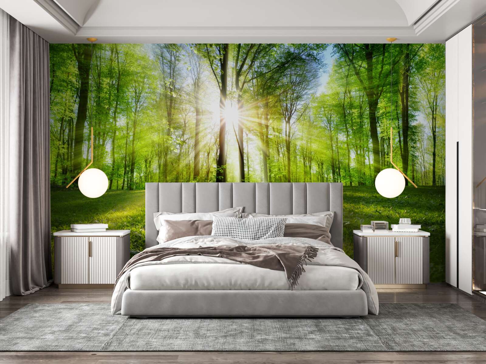 Fototapeta promienie słońca przenikają przez drzewa