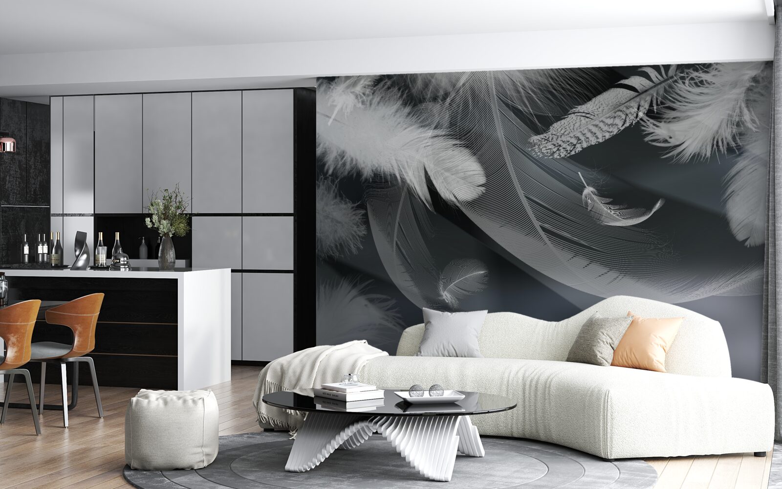 Fototapeta ciemne tło ozdobione piórami