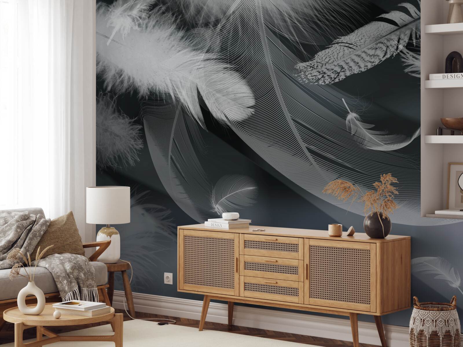 Fototapeta ciemne tło ozdobione piórami