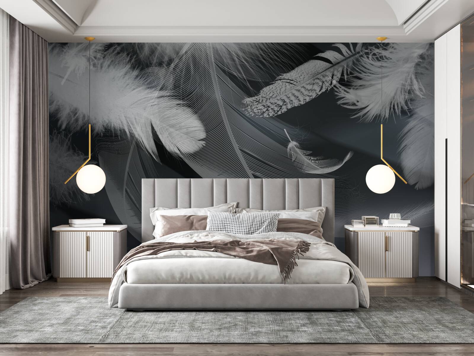 Fototapeta ciemne tło ozdobione piórami