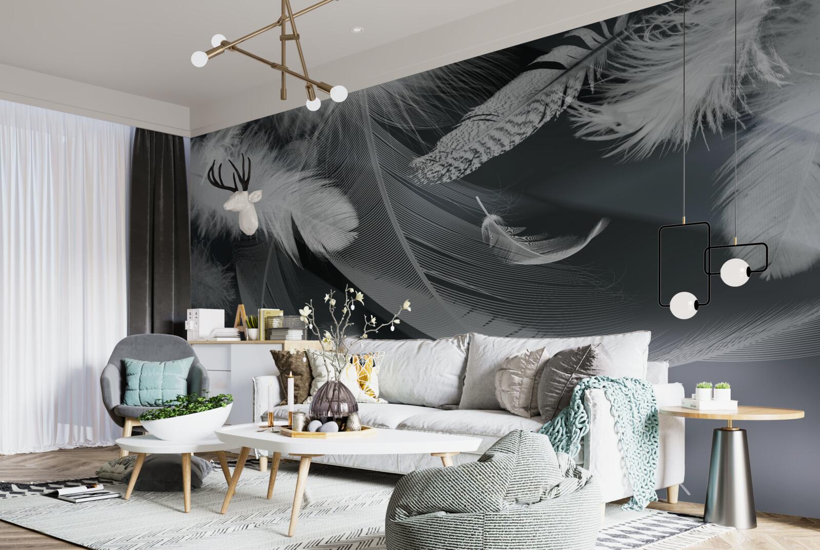 Fototapeta ciemne tło ozdobione piórami