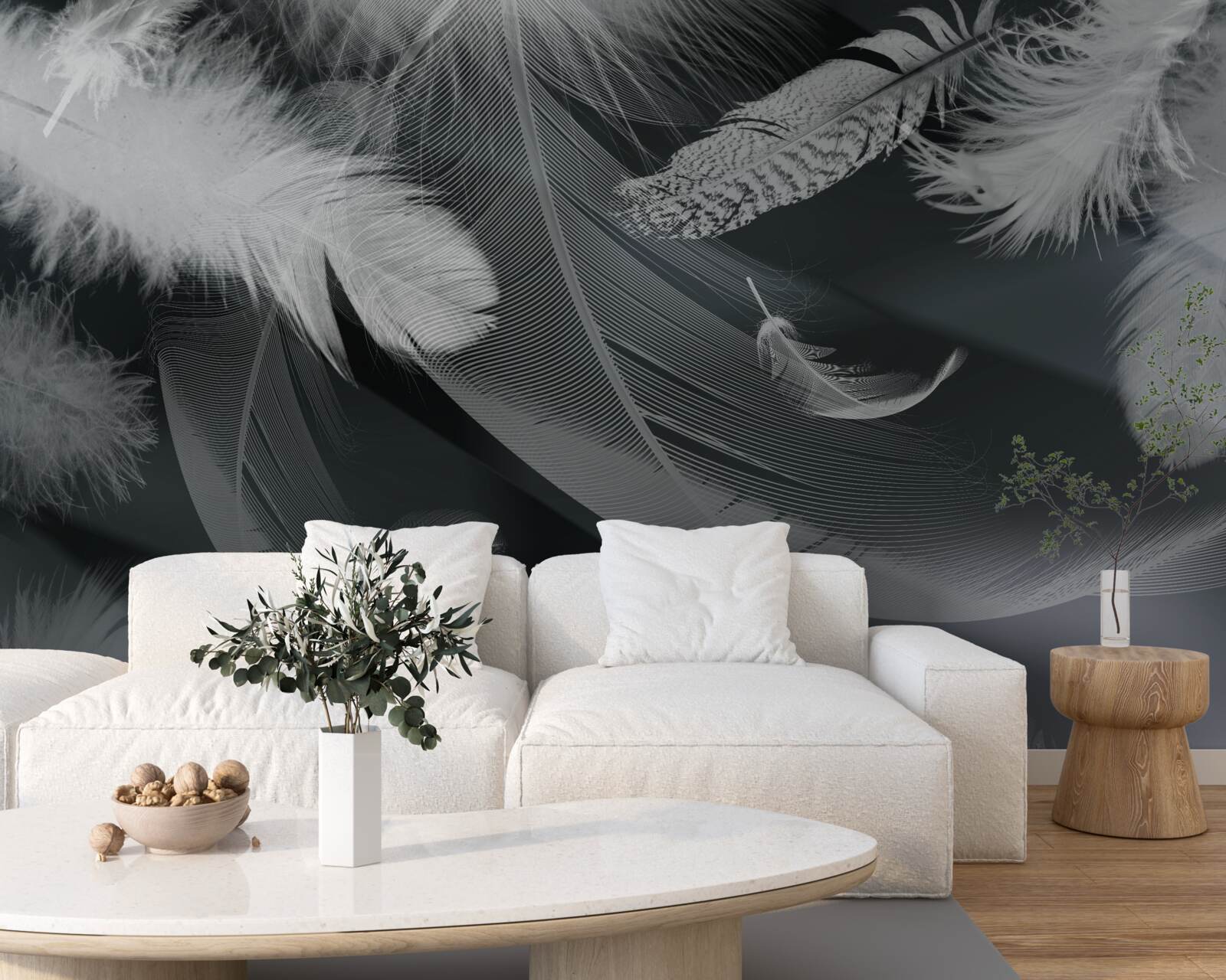 Fototapeta ciemne tło ozdobione piórami