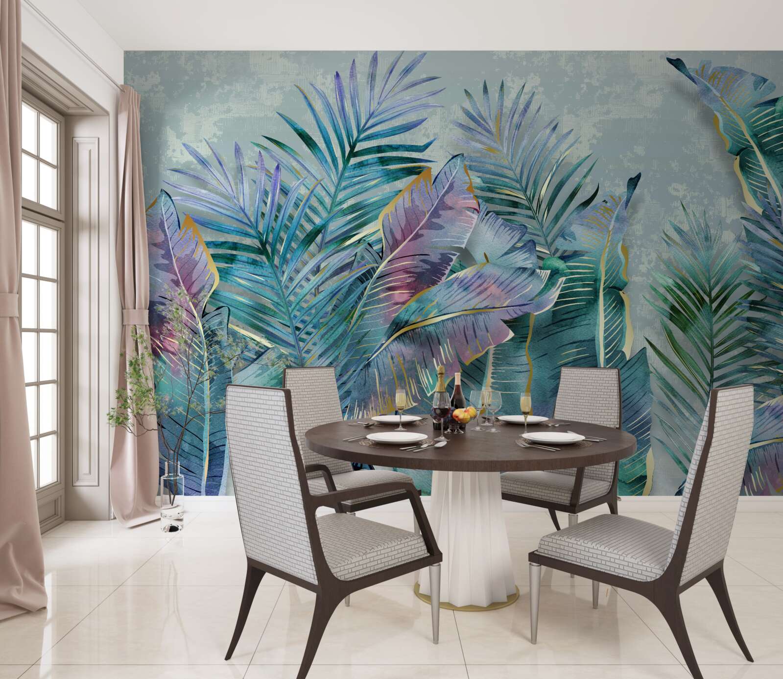 Fototapeta z odcieniami fioletowych liści