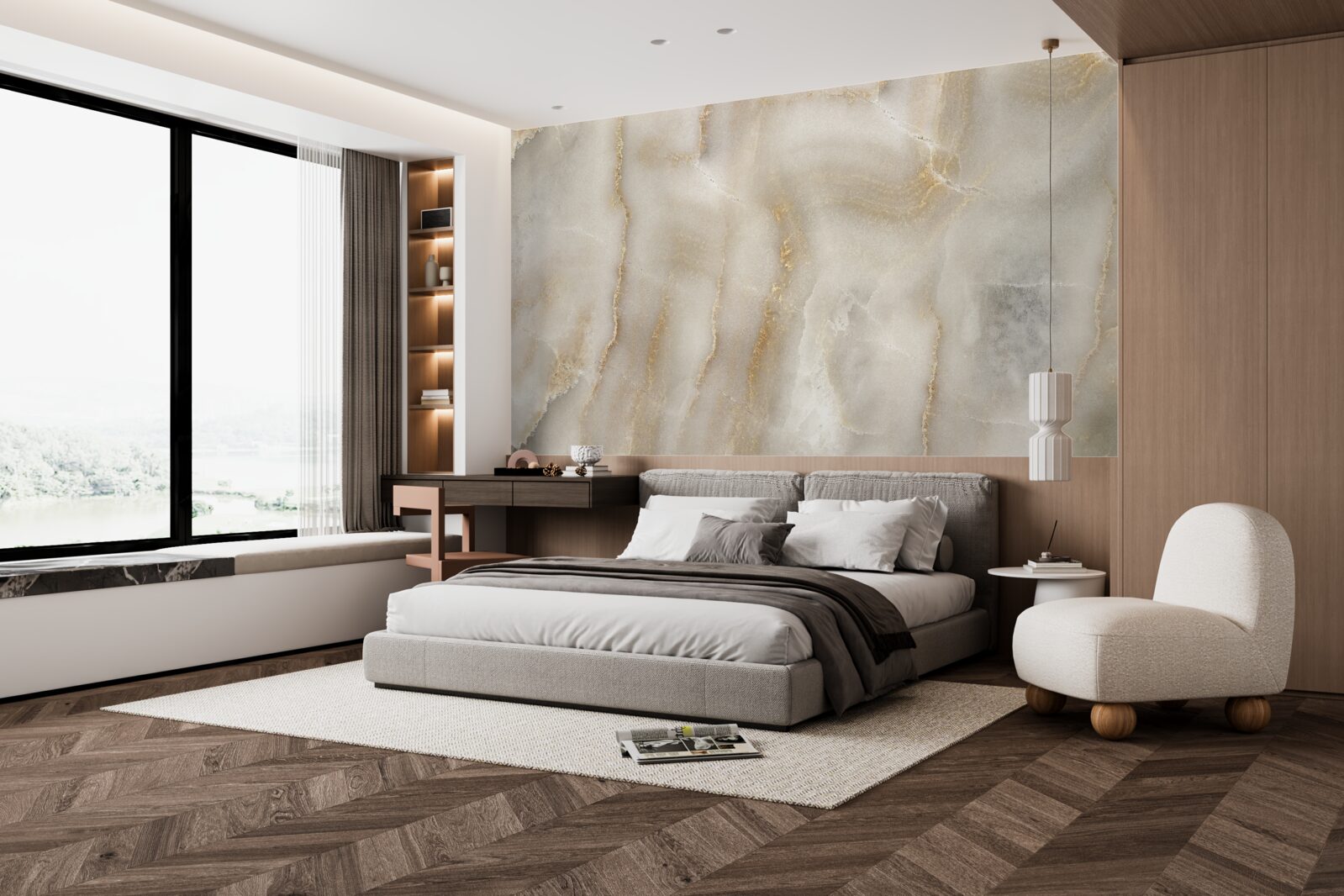 Fototapeta Ściana ozdobiona beżowym marmurem