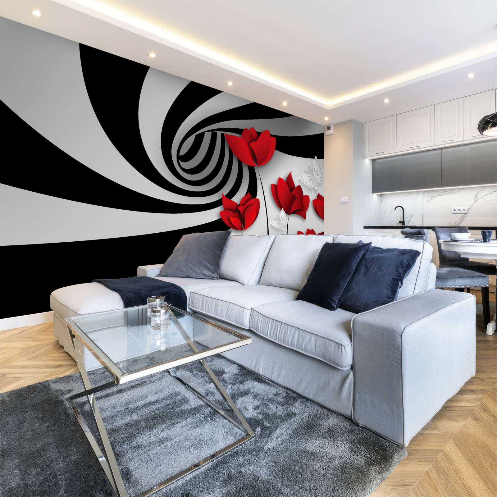 Fototapeta tunel i szkarłatne pąki