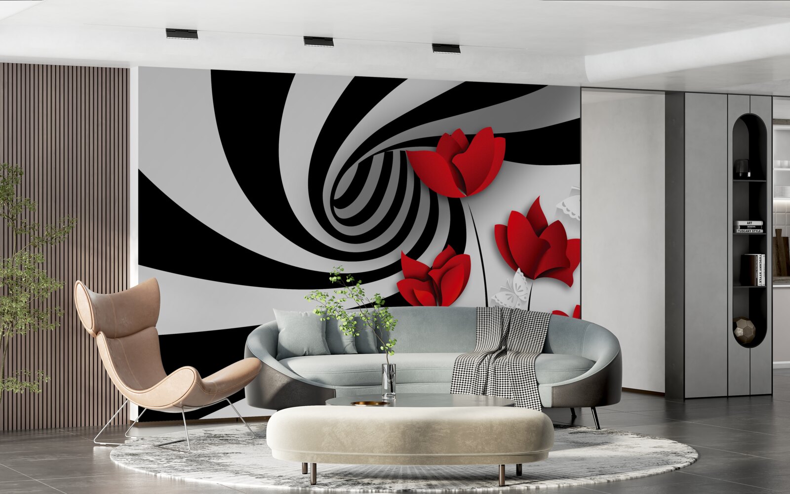 Fototapeta tunel i szkarłatne pąki