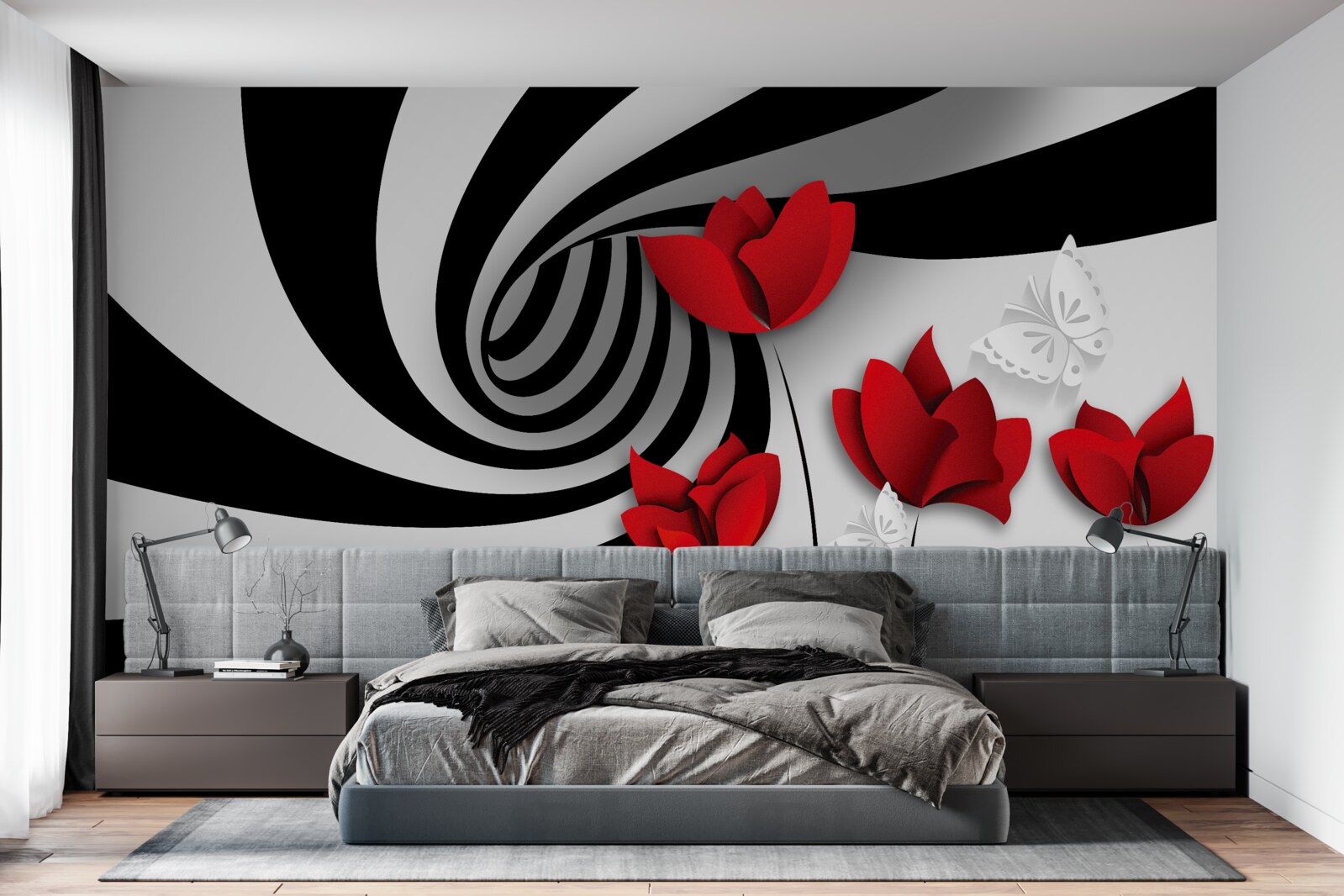 Fototapeta tunel i szkarłatne pąki