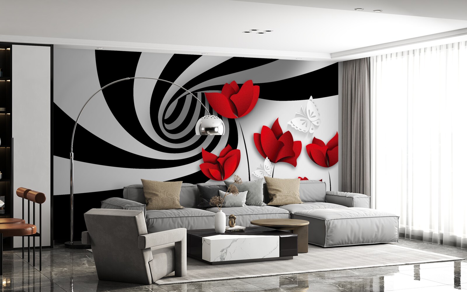 Fototapeta tunel i szkarłatne pąki