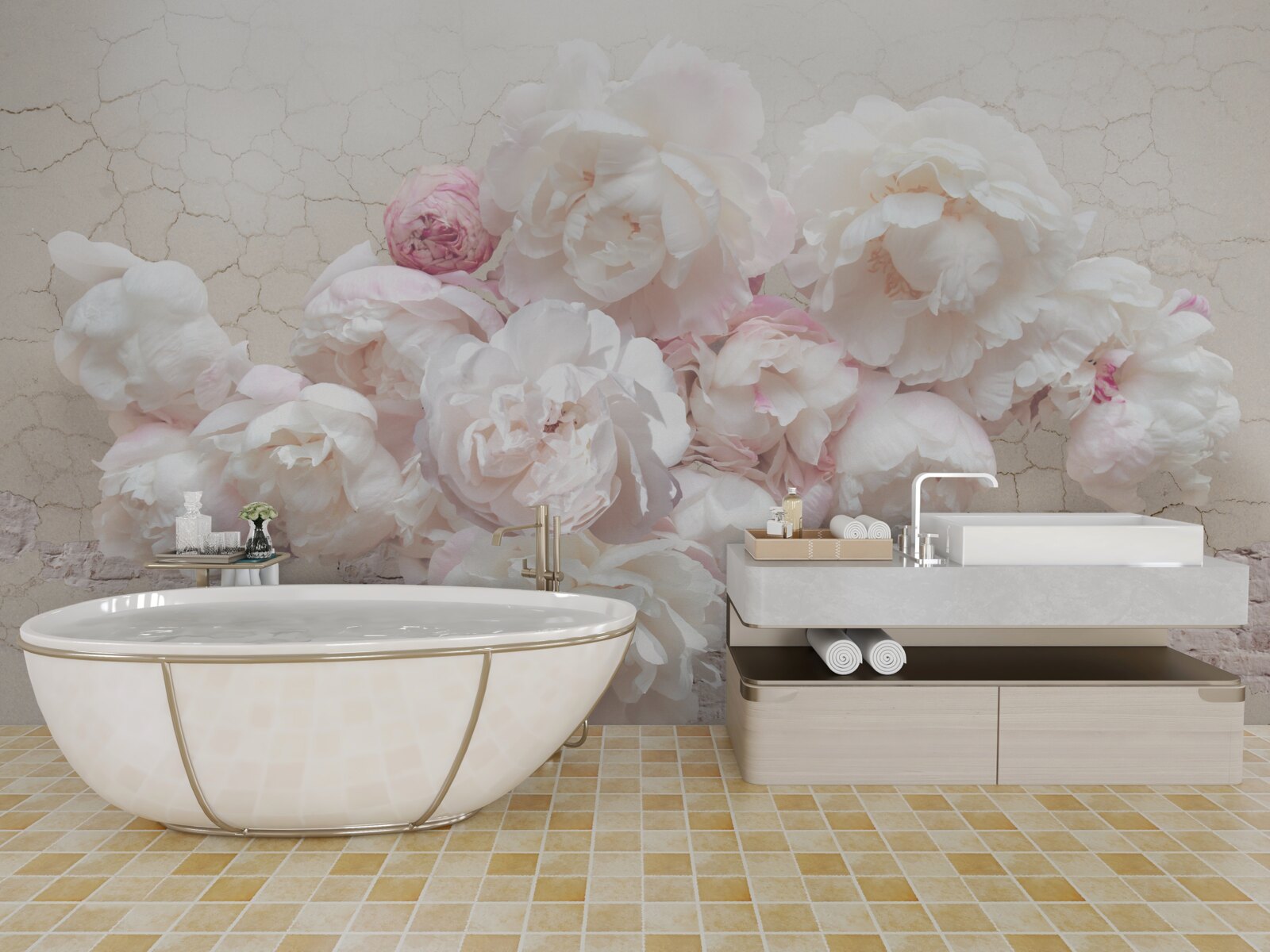 Fototapeta Śnieżnobiałe piwonie, pieszczące z czułością