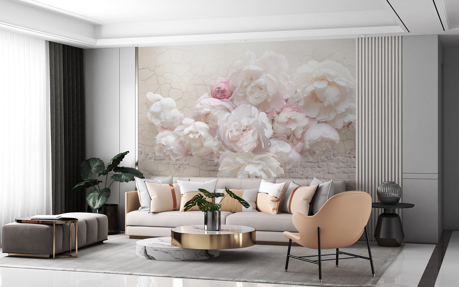 Fototapeta Śnieżnobiałe piwonie, pieszczące z czułością