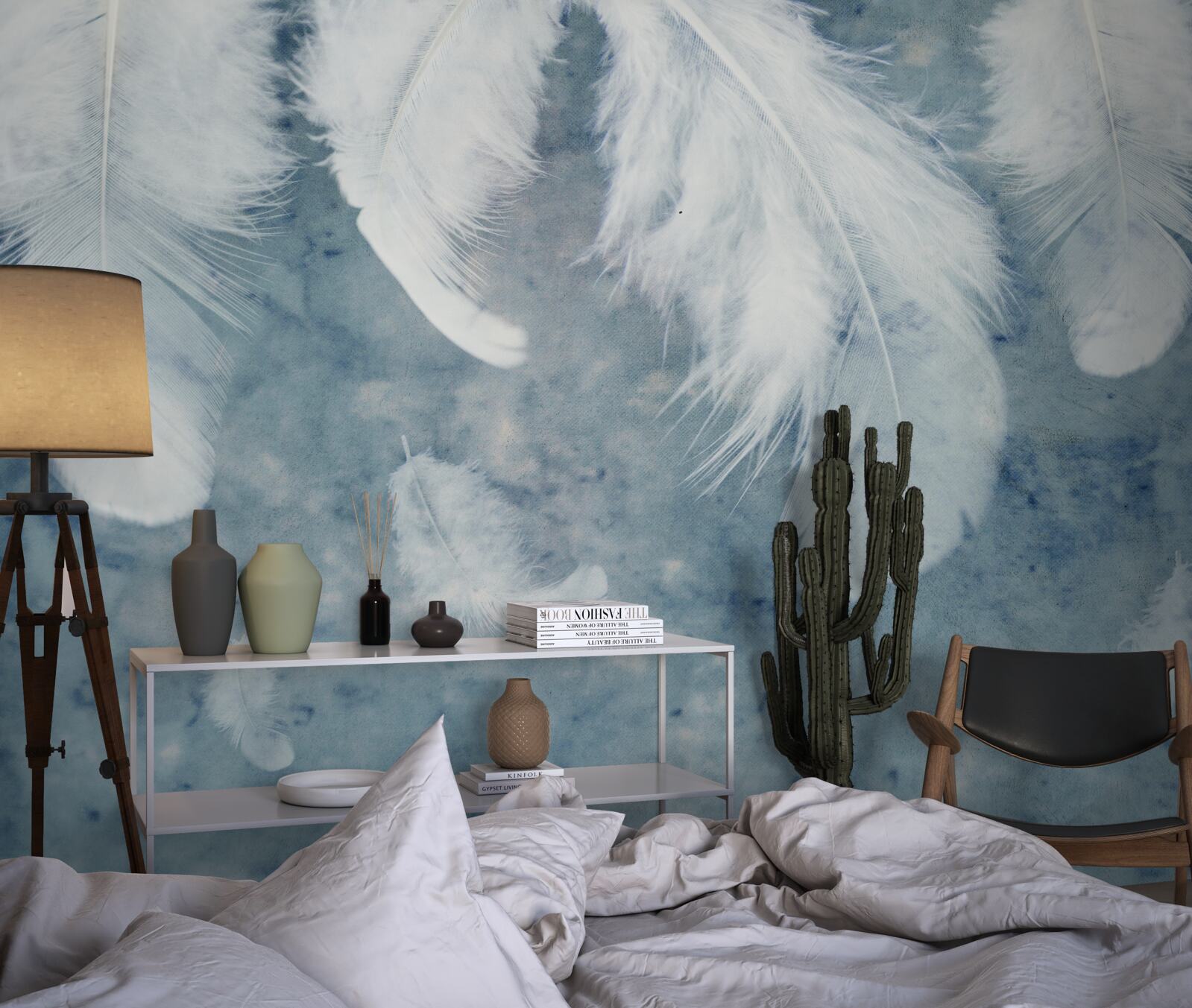 Fototapeta niebieskie tło podkreśla pióro