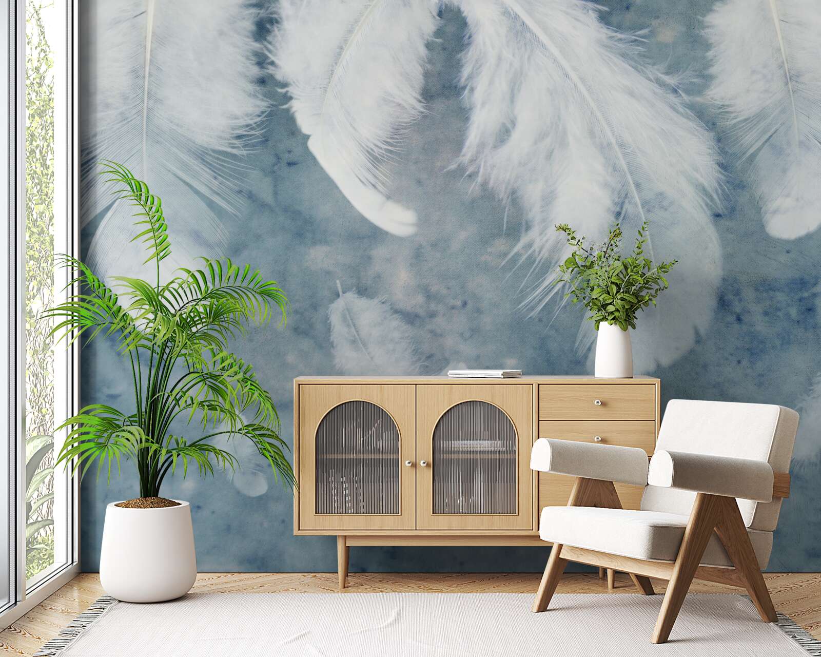 Fototapeta niebieskie tło podkreśla pióro