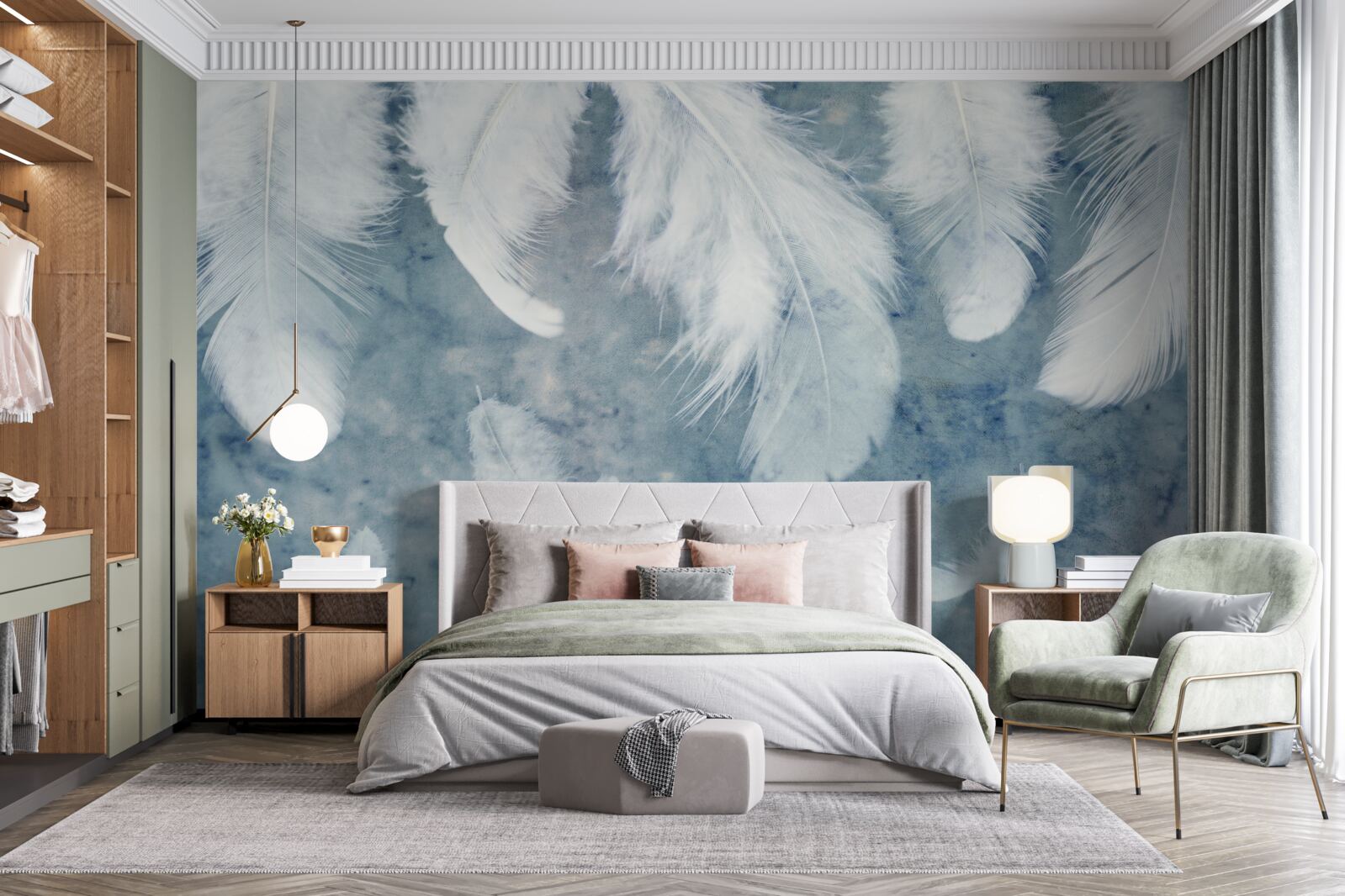 Fototapeta niebieskie tło podkreśla pióro