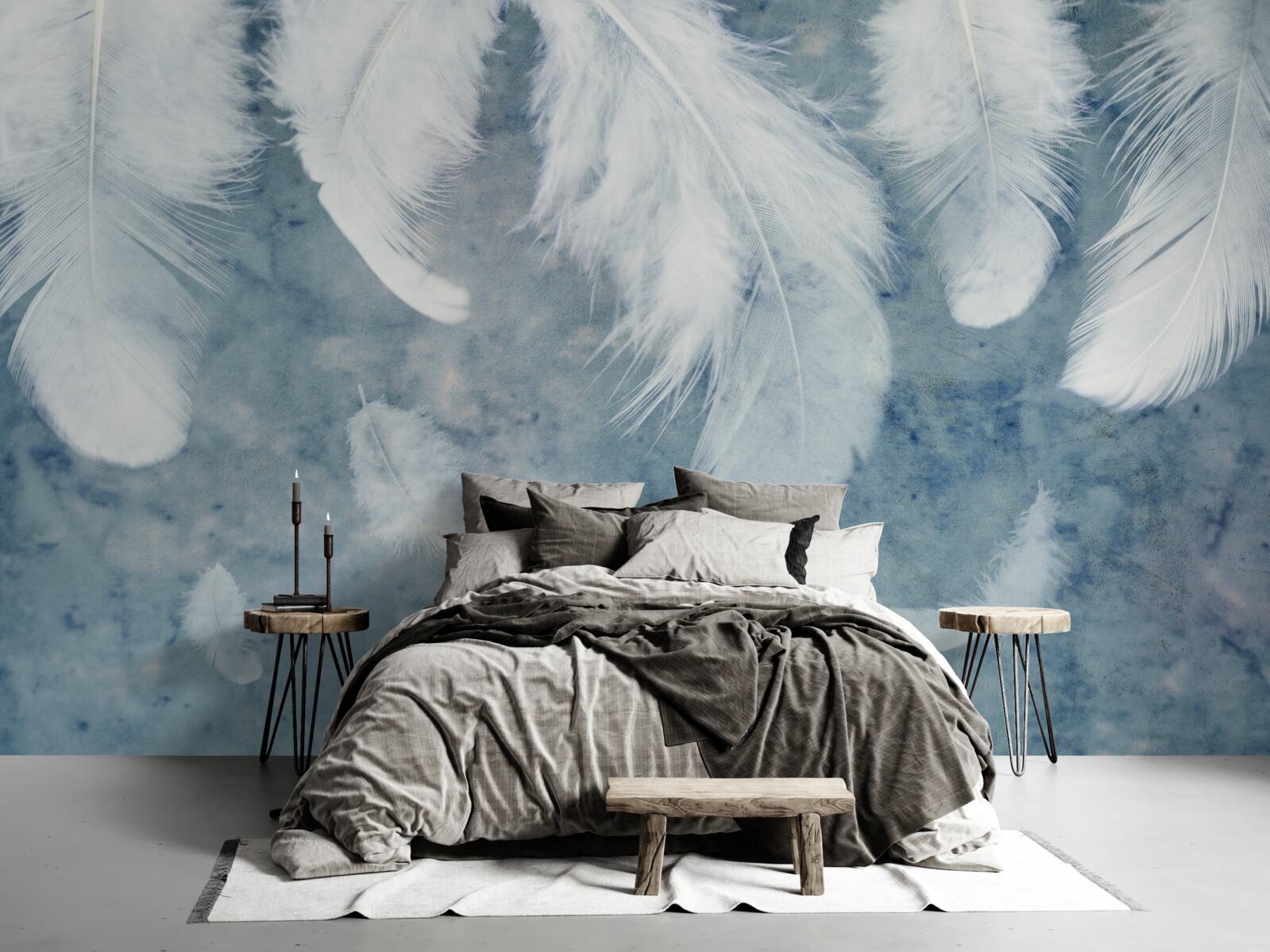 Fototapeta niebieskie tło podkreśla pióro