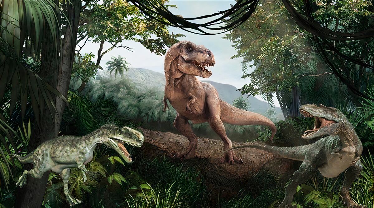 Fototapeta velociraptor, świt i prehistoryczna jaszczurka