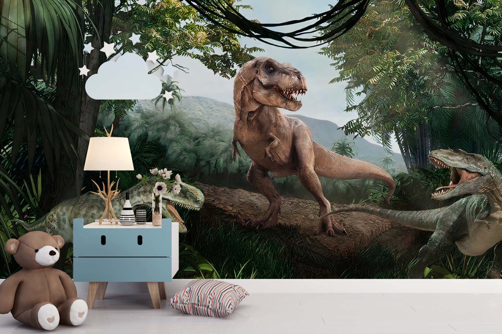 Fototapeta velociraptor, świt i prehistoryczna jaszczurka