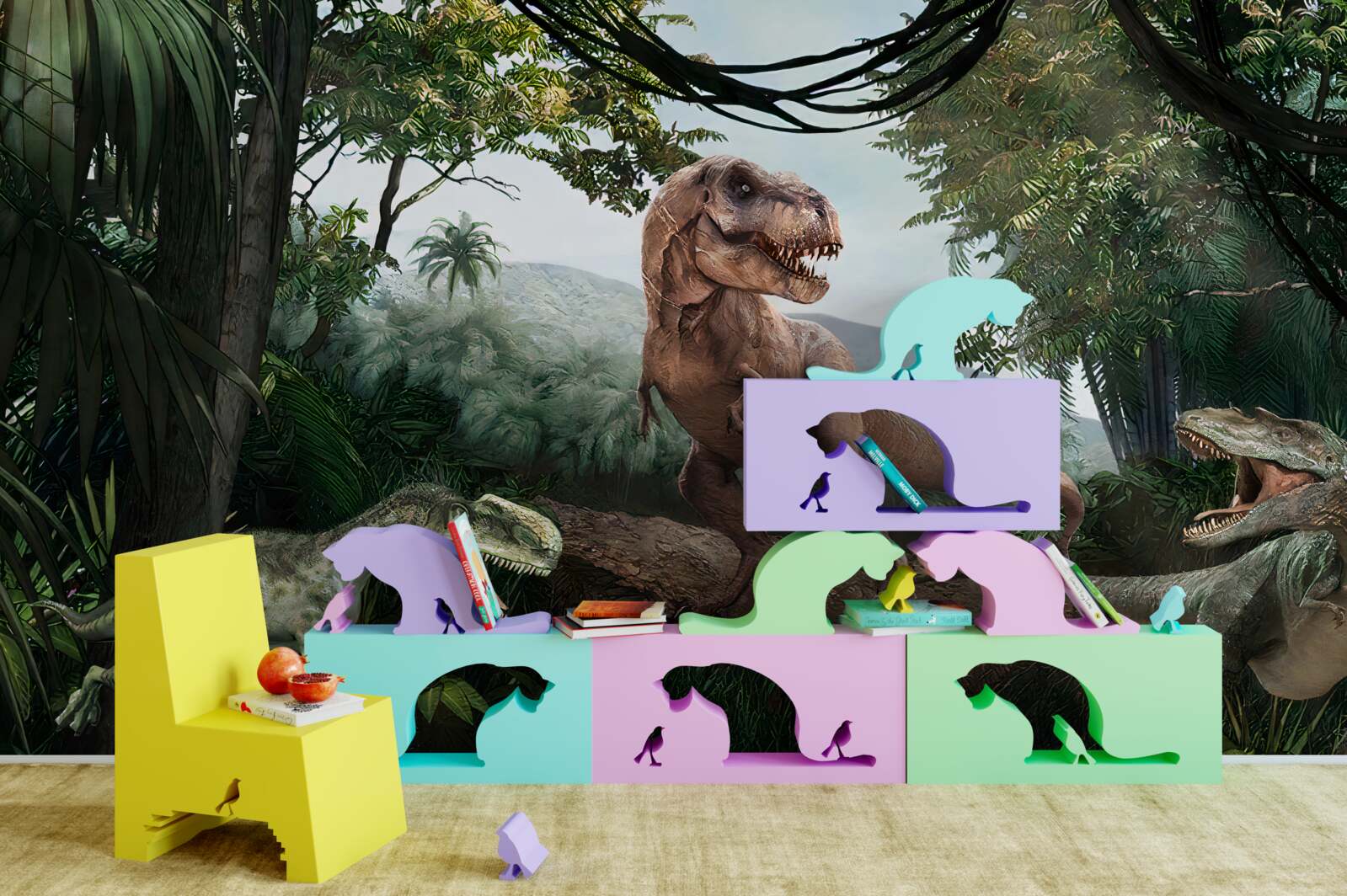 Fototapeta velociraptor, świt i prehistoryczna jaszczurka