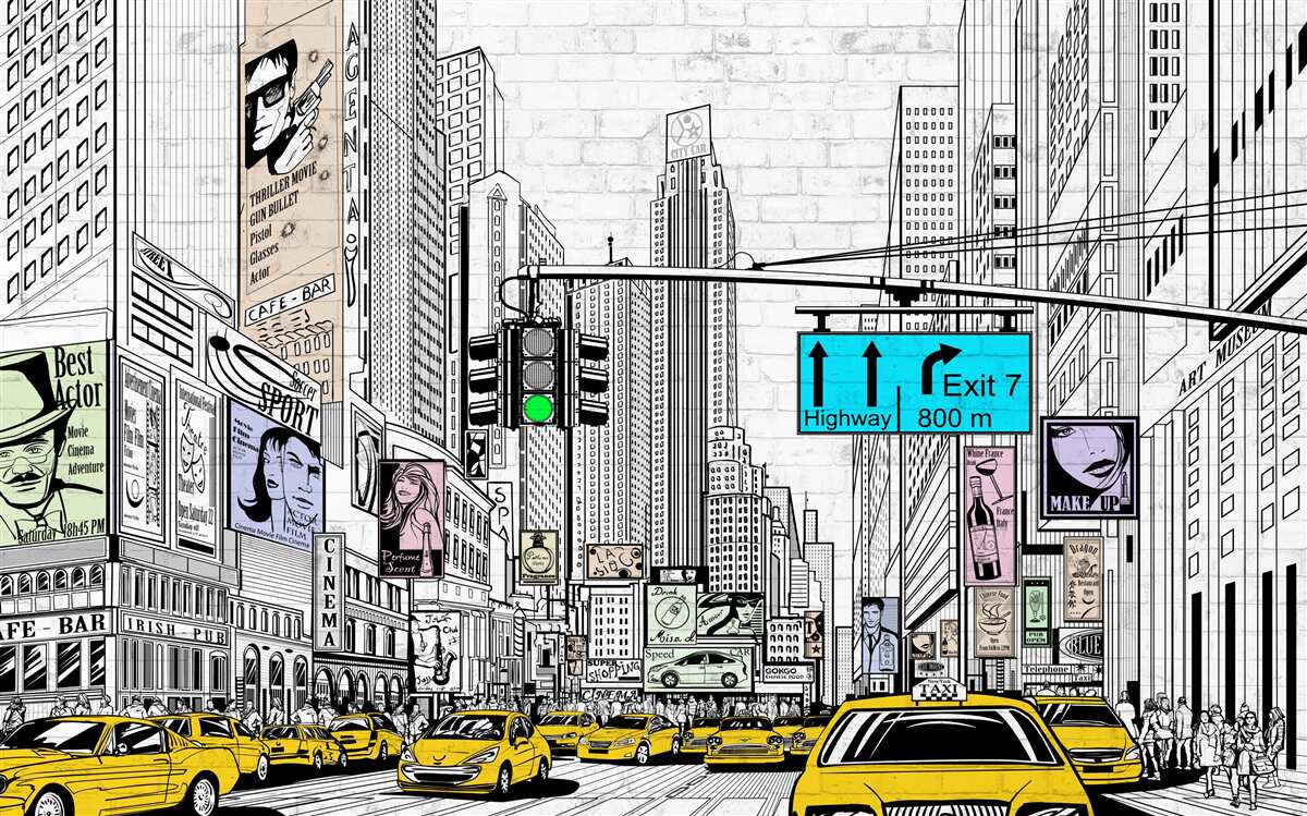 Fototapeta megamiasta i obszary zaludnione są oznaczone kolorem żółtym