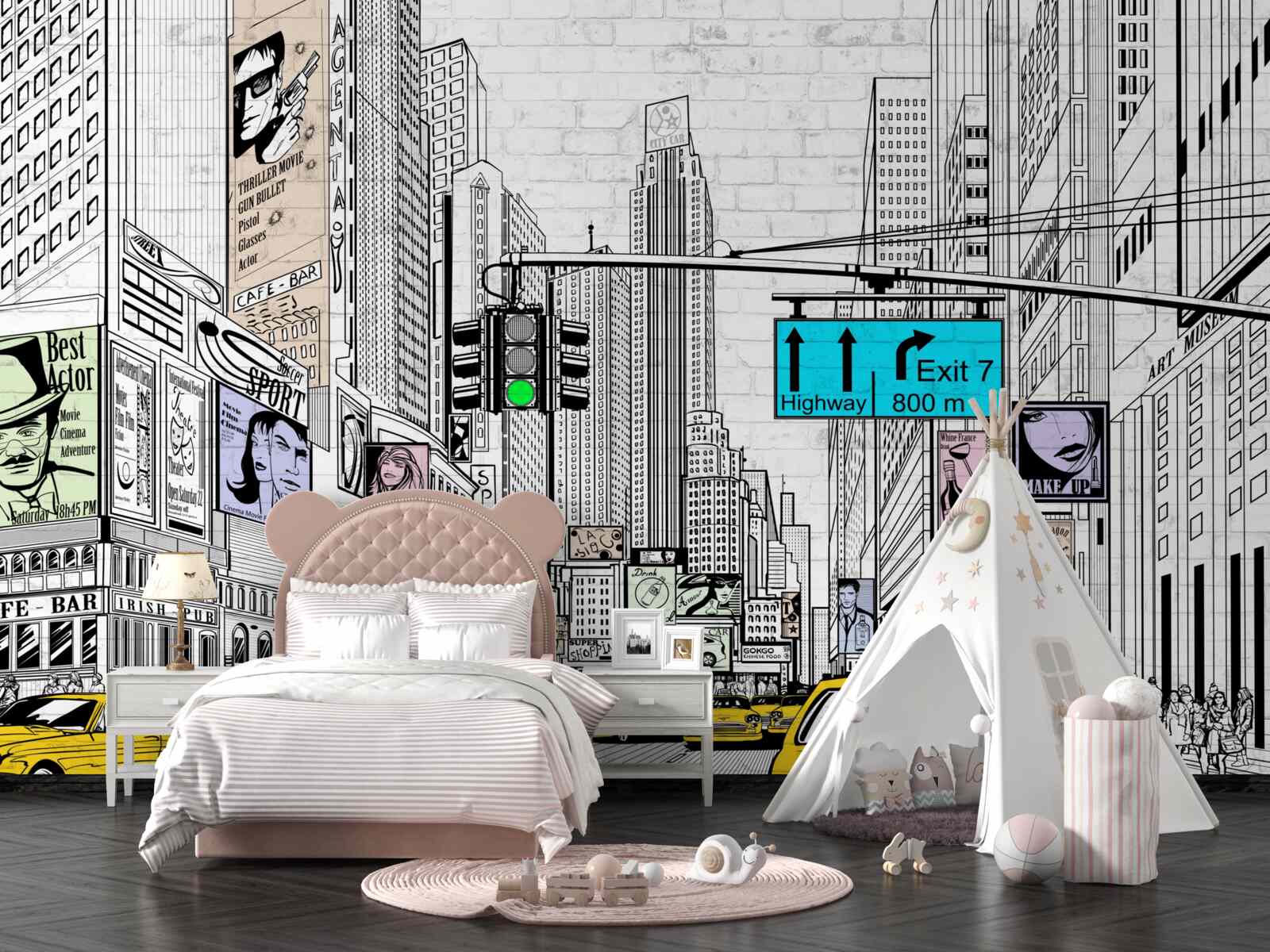 Fototapeta megamiasta i obszary zaludnione są oznaczone kolorem żółtym