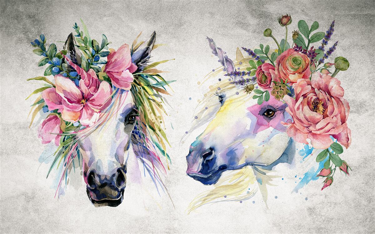 Fototapeta kwiaty, farby akwarelowe i przybory do pisania