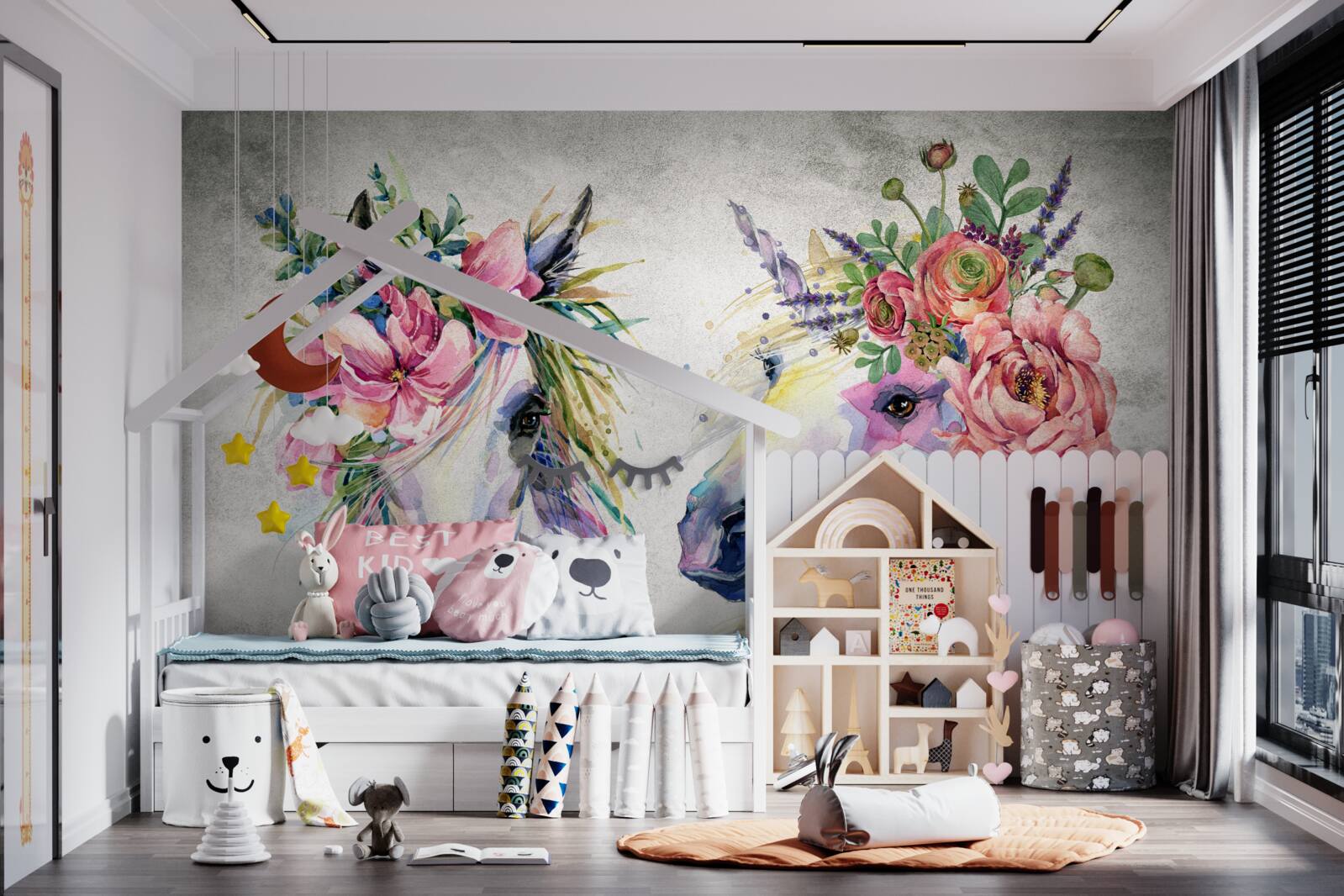 Fototapeta kwiaty, farby akwarelowe i przybory do pisania