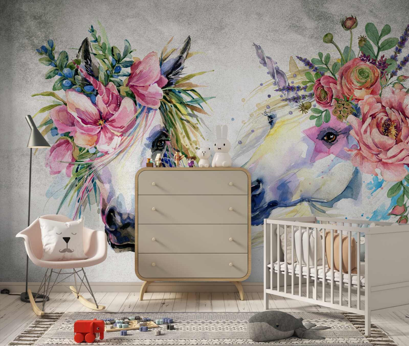 Fototapeta kwiaty, farby akwarelowe i przybory do pisania