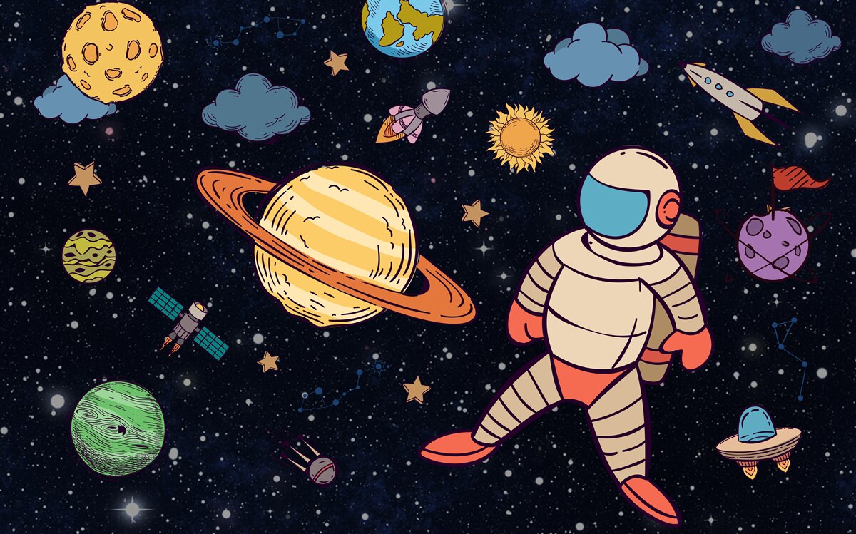 Fototapeta astronauta wśród ciał niebieskich